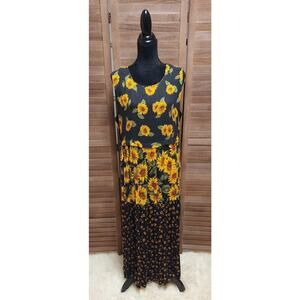 Vintage E.D. Michaels Dress Size XL Cottagecore Sunflower Sleeveless Long Maxi